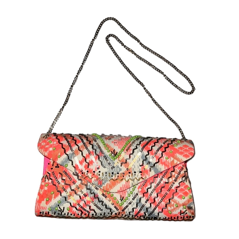 Multicolored Beaded and Sequin Chain Strap Bag